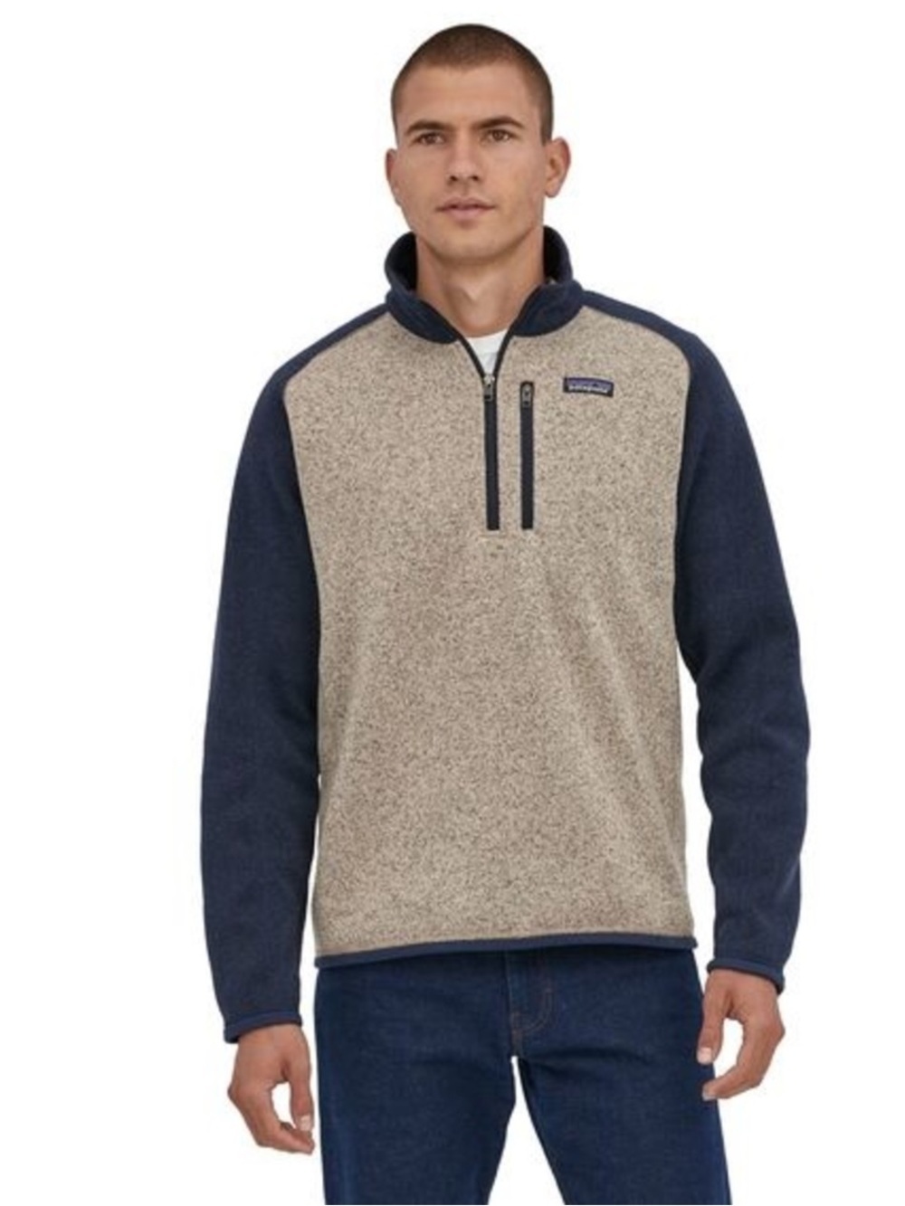 Patagonia 1/4-Zip Sweater in Navy and Oatmeal